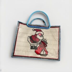 Santa Claus Handmade vintage Plastic Canvas Craft Christmas Bag Cottagecore